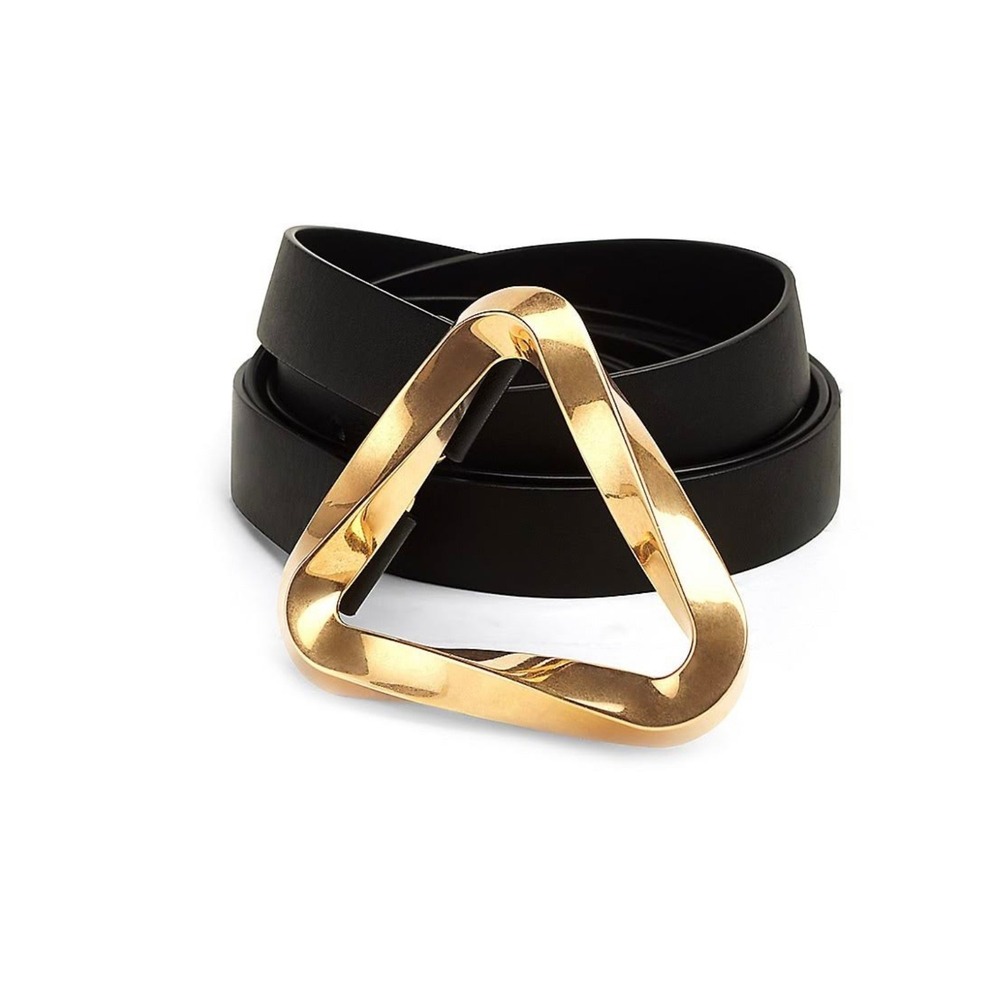 Bottega Veneta Black Leather Double Strap Waist Belt Gold Triangle Buckle - NWT - Picture 4 of 7
